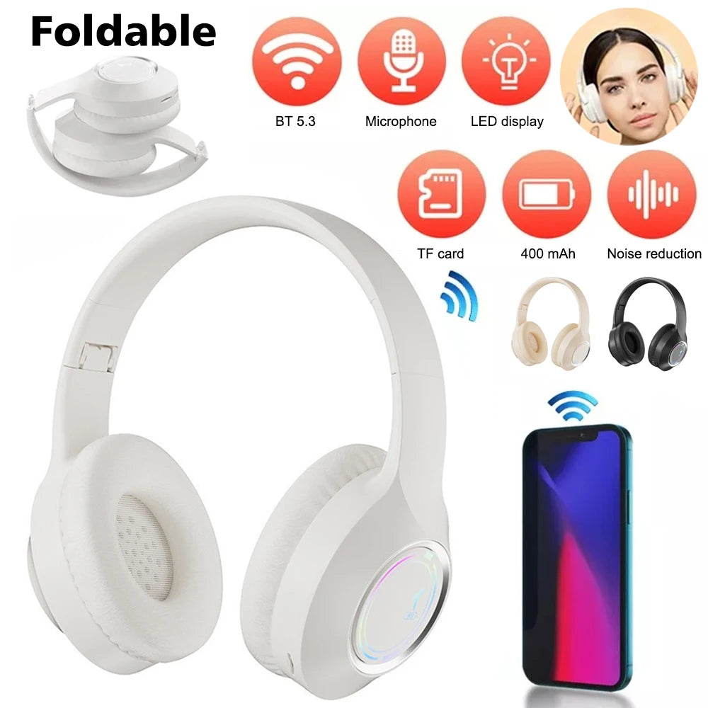 M3 Bluetooth Headphones Wireless Headset With Microphone HiFi Bass Stereo Music Gaming Noise Cancelling Foldable Big Headsets